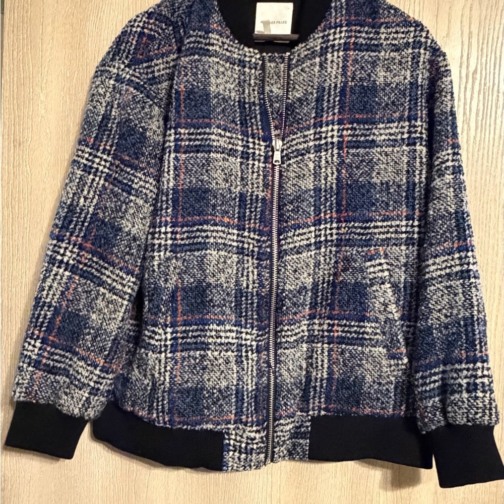 Avec Les Filles Plaid Blue and Gray Women's Jacket